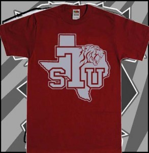 A red shirt with the state of texas on it.